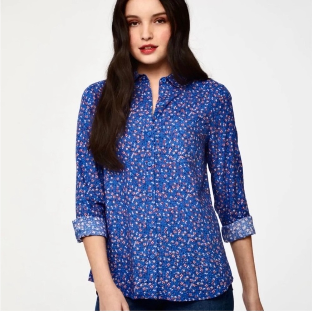 Beachlunchlounge Alanna Americana Blue Floral Button Down Shirt Medium